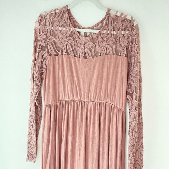 Pinkblush Long Stretch Rayon Lace Round Neck Long Sleeve Maxi Dress sz. XL #YY - Picture 5 of 12
